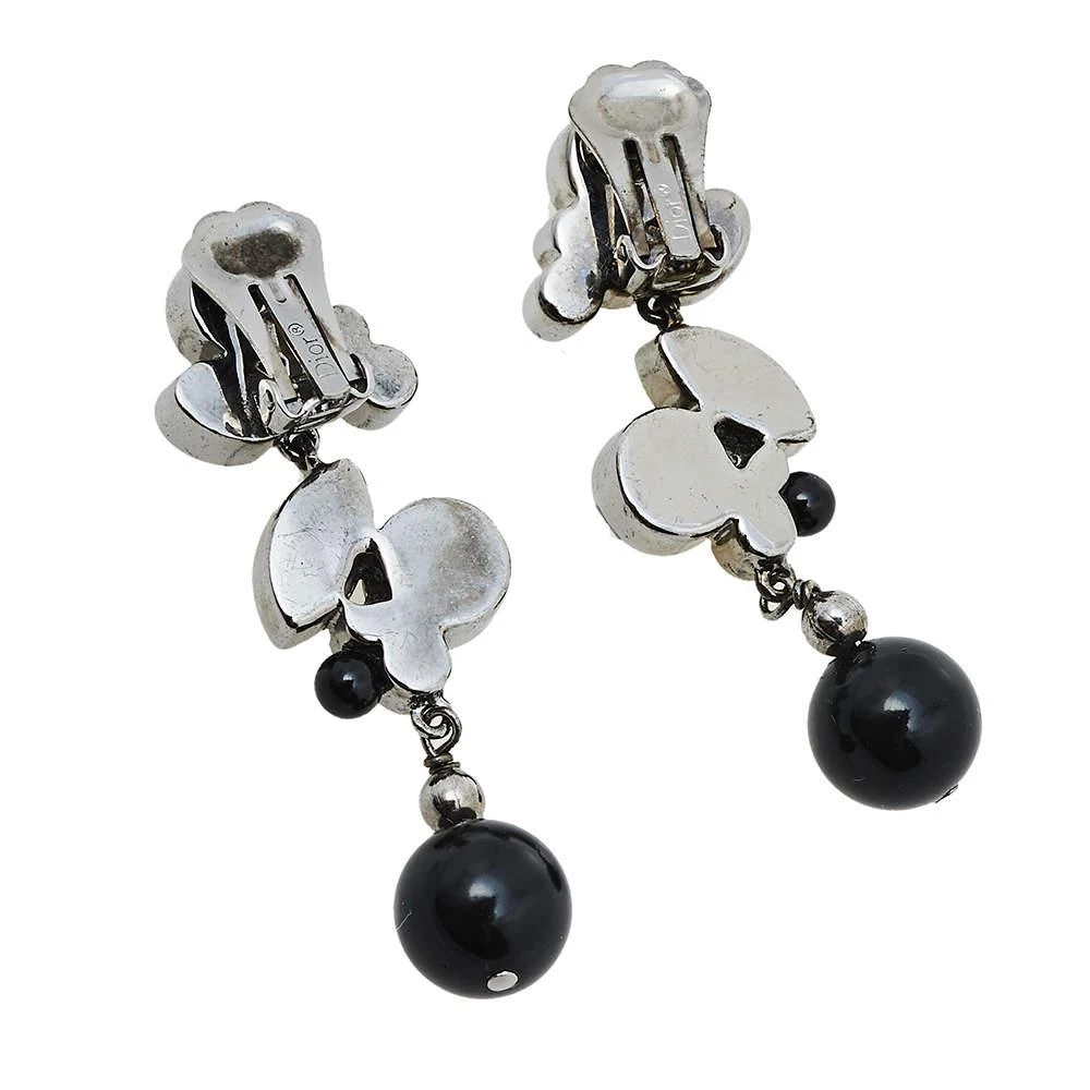 商品[二手商品] Dior|Dior Silver Tone Noir Crystal Drop Clip On Earrings,价格¥1421,第4张图片详细描述