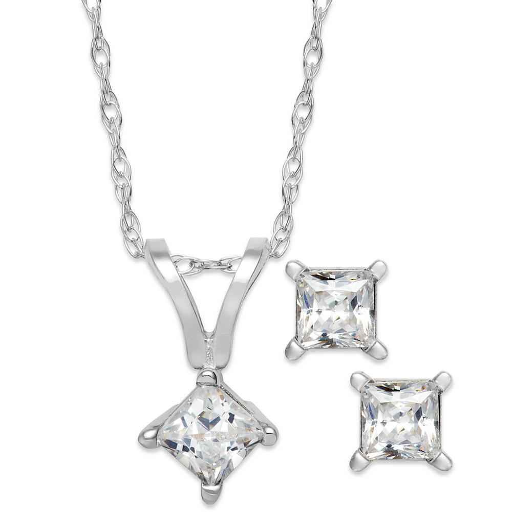 Princess-Cut Diamond Pendant Necklace and Earrings Set in 10k White or Yellow Gold (1/4 ct. t.w.)商品第2张图片规格展示