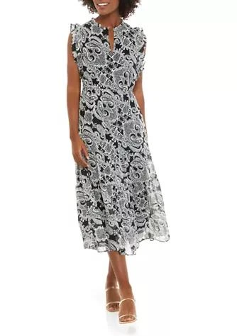 商品Sandra Darren|Darren Womens Flutter Sleeve V Neck Paisley Print Chiffon Midi Dress,价格¥210,第1张图片