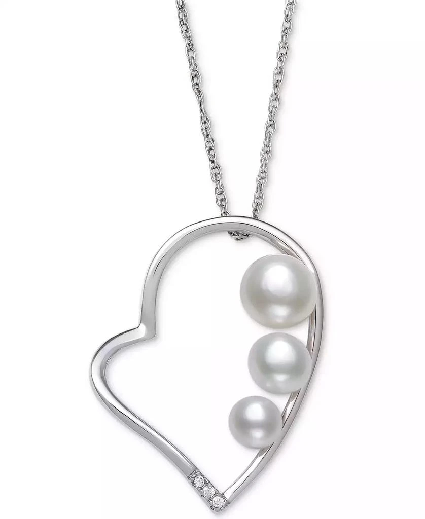 商品Belle de Mer|Cultured Freshwater Button Pearl (4 - 6mm) & Cubic Zirconia Heart 18" Pendant Necklace in Sterling Silver,价格¥271,第1张图片