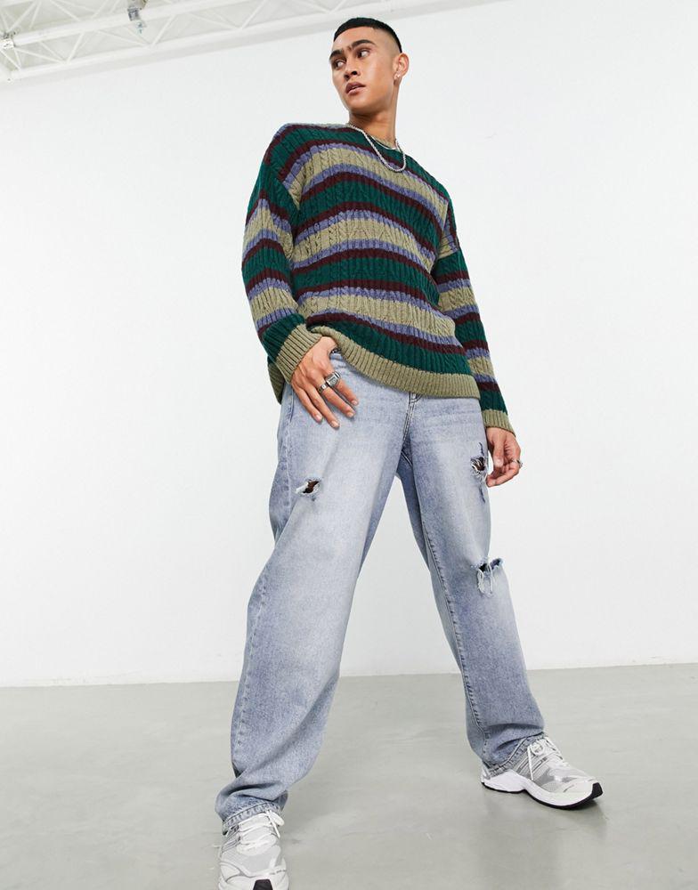 ASOS DESIGN knitted  jumper in fluffy multi stripe商品第1张图片规格展示