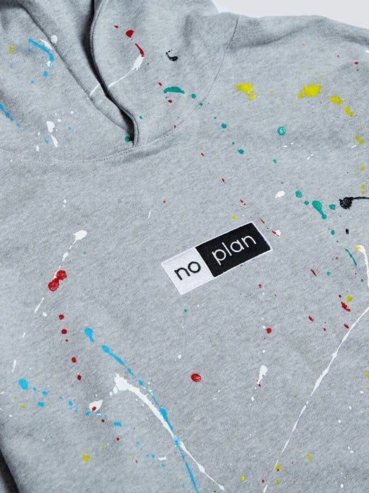 商品DON'T ASK MY PLAN|Damp No Plan Box Logo Paint Splatter Hoodie Gray,价格¥774,第3张图片详细描述