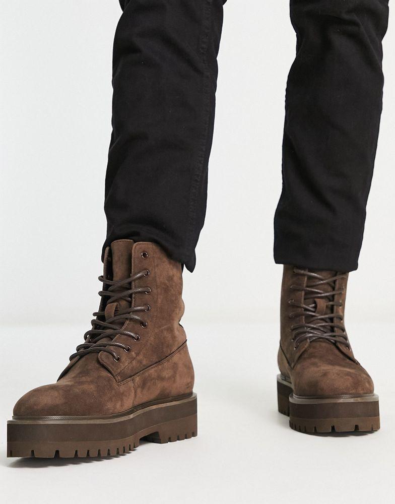 ASOS DESIGN chunky lace up boot in brown faux suede商品第1张图片规格展示