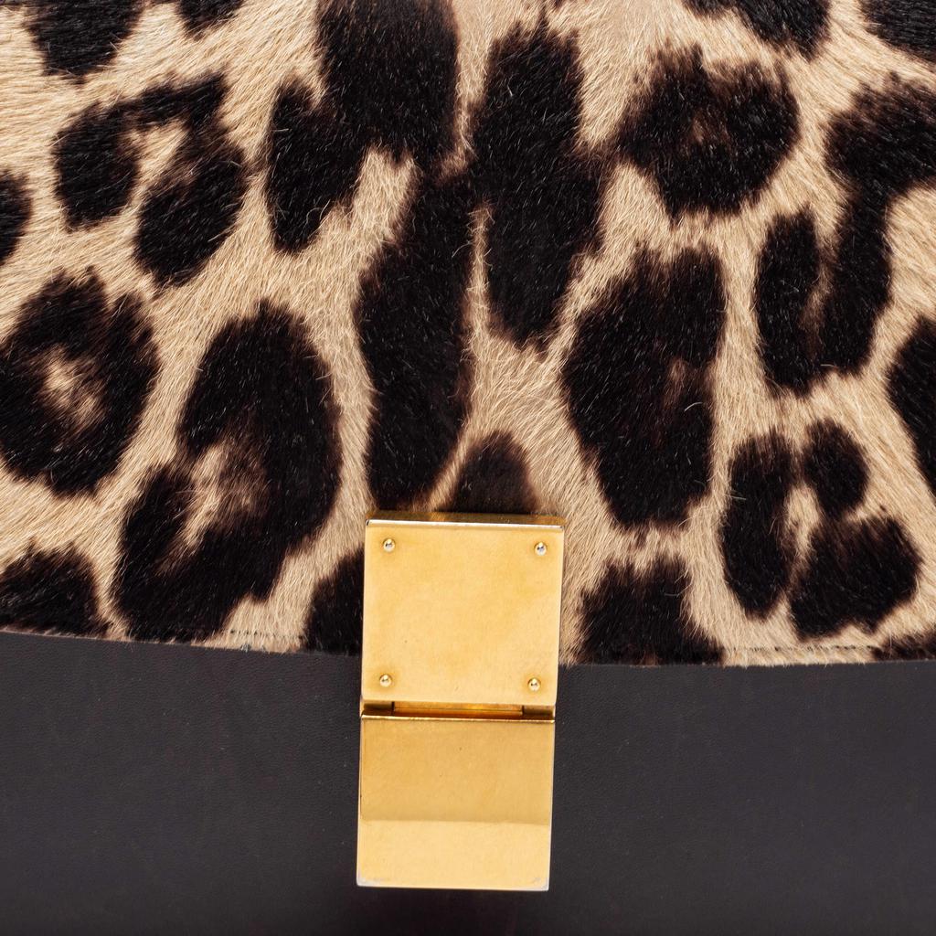 Celine Brown Leopard Print Leather and Calfhair Medium Classic Box Shoulder Bag商品第5张图片规格展示