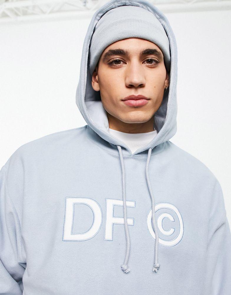 商品ASOS|ASOS Dark Future oversized hoodie in polar fleece with large front logo print in light blue,价格¥192,第1张图片
