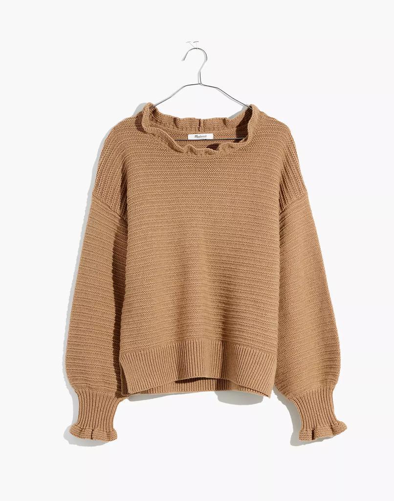 商品Madewell|Ruffle-Neck Pullover Sweater in Cotton-Merino Yarn,价格¥447,第6张图片详细描述