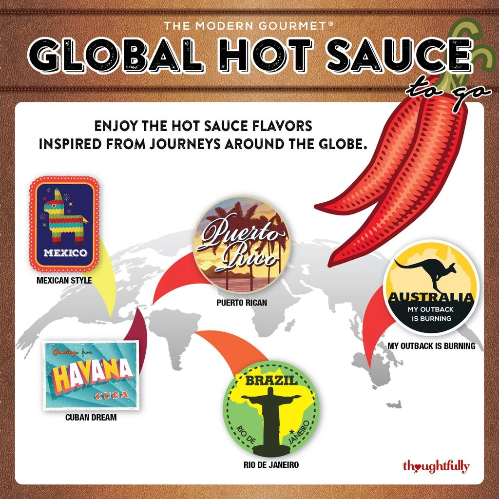 商品Thoughtfully|Global Hot Sauce Gift Set, Pack of 5,价格¥135,第3张图片详细描述