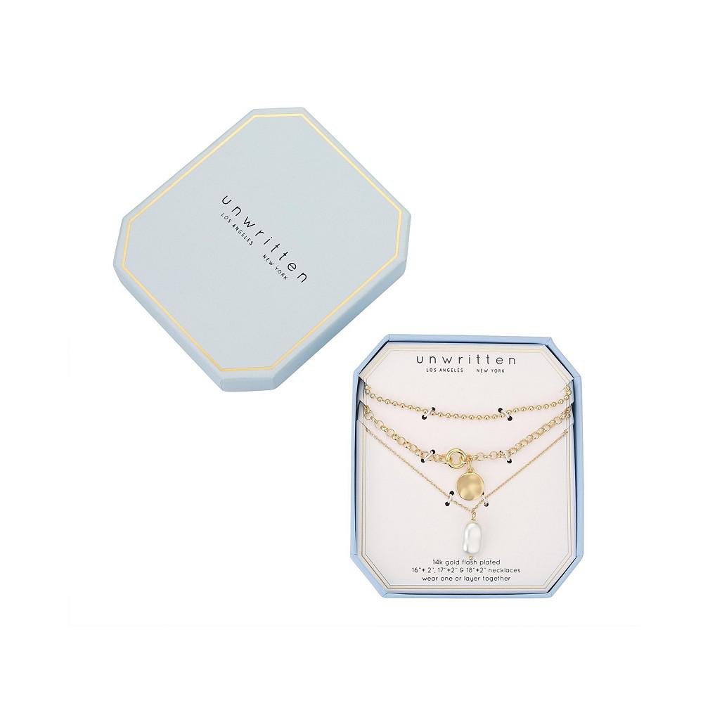 14K Gold Flash-Plated Imitation Pearl Layered Pendant Necklaces商品第2张图片规格展示
