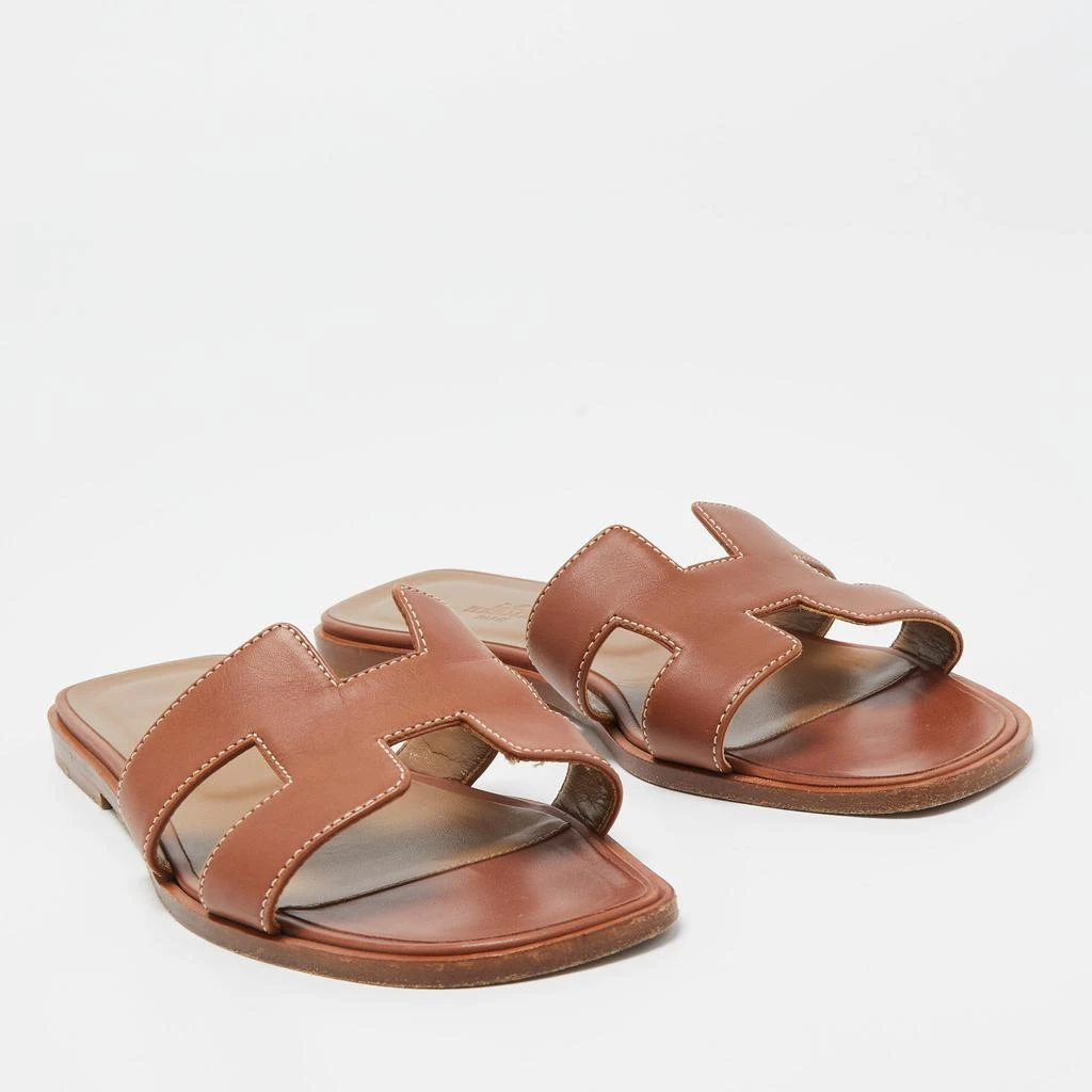 商品[二手商品] Hermes|Hermes Brown Leather Oran Flat Slides Size 37,价格¥3355,第4张图片详细描述