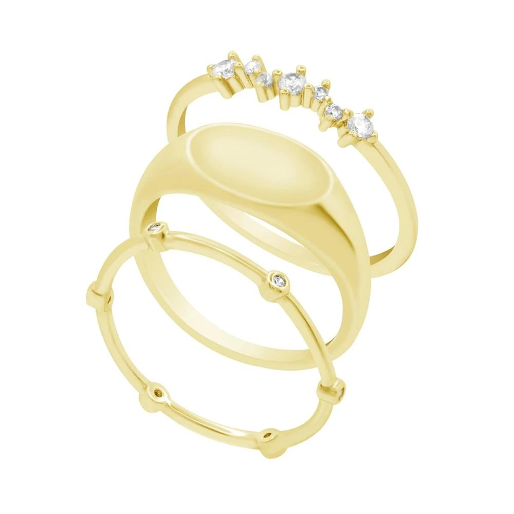 商品Essentials|Triple Layered Cubic Zirconia Stack Ring Set, Gold Plate,价格¥378,第1张图片