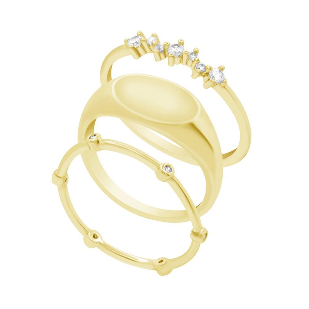 商品Essentials|Triple Layered Cubic Zirconia Stack Ring Set, Gold Plate,价格¥186,第1张图片