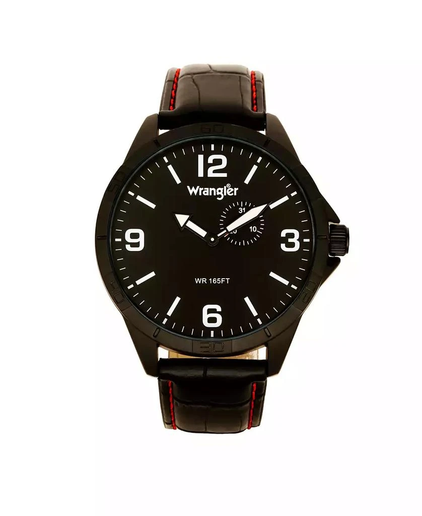 商品Wrangler|Men's Watch, 48MM IP Titanium Case with Titanium Dial, Second Hand Subdual, Black Strap with Red Stitching,价格¥579,第1张图片