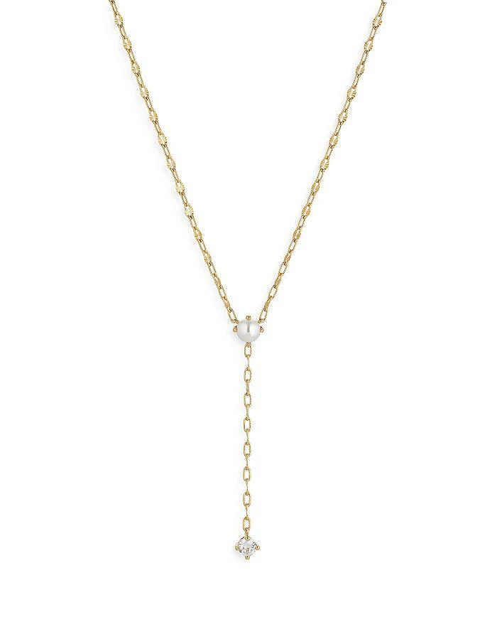 商品Nadri|Into The Mystic Cubic Zirconia & Imitation Pearl Lariat Necklace in 18K Gold Plated, 16"-18" ,价格¥433,第1张图片