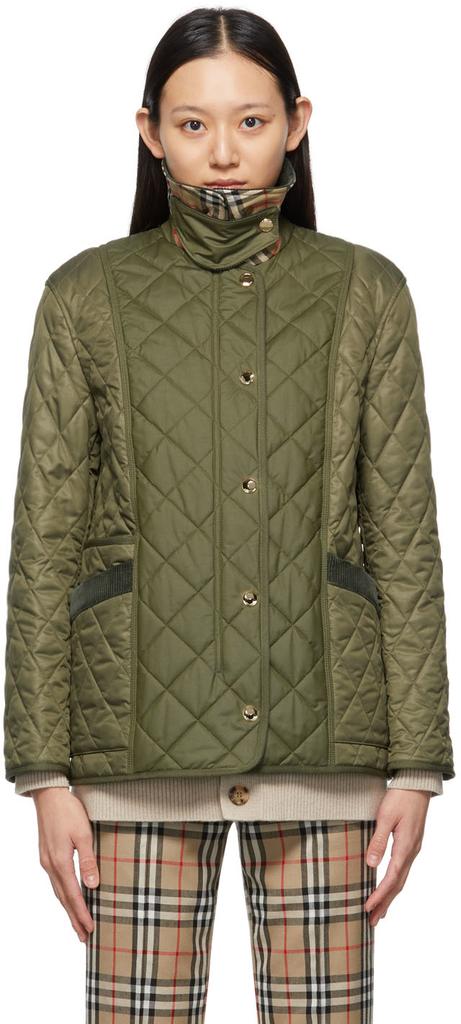 Khaki Quilted Corduroy Collar Diamond Jacket商品第1张图片规格展示