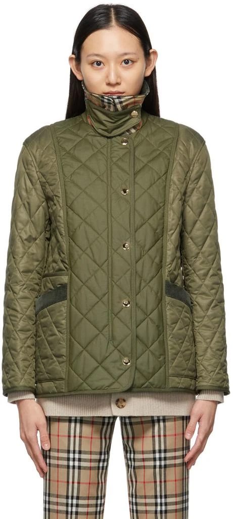 商品Burberry|Khaki Quilted Corduroy Collar Diamond Jacket,价格¥10489,第1张图片