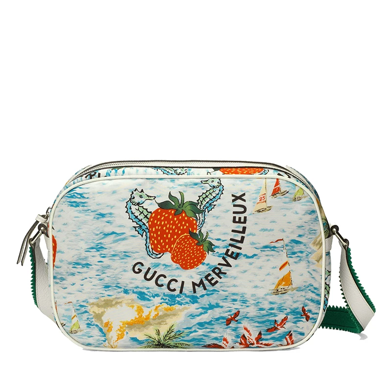 GUCCI/古驰 儿童款浅蓝色和红色尼龙草莓印花白色皮革饰边单肩斜跨背包682668UQ9EN4364 商品