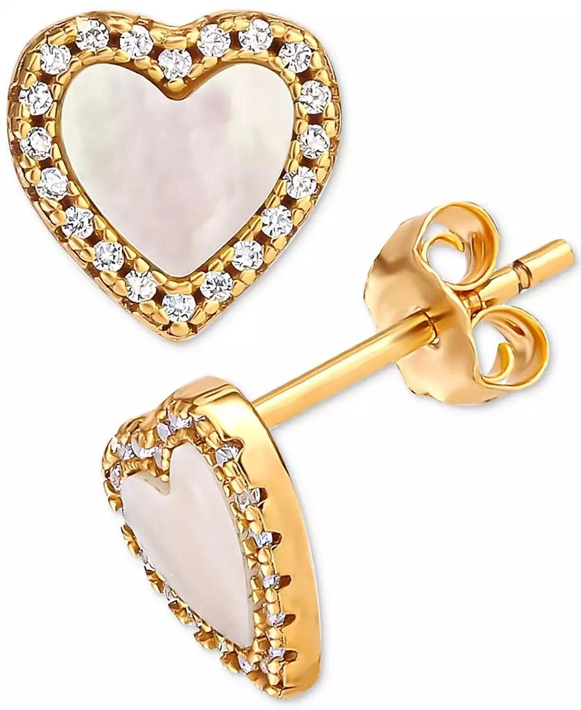 商品Giani Bernini|Mother of Pearl & Cubic Zirconia Heart Stud Earrings in 18k Gold-Plated Sterling Silver, Created for Macy's,价格¥195,第1张图片