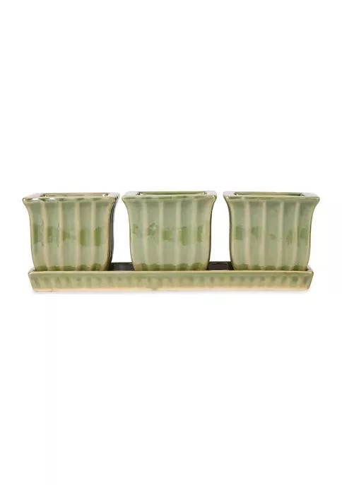 商品Zingz & Thingz|Thingz Green Square Ceramic Small Planter Set Of 3,价格¥450,第2张图片详细描述