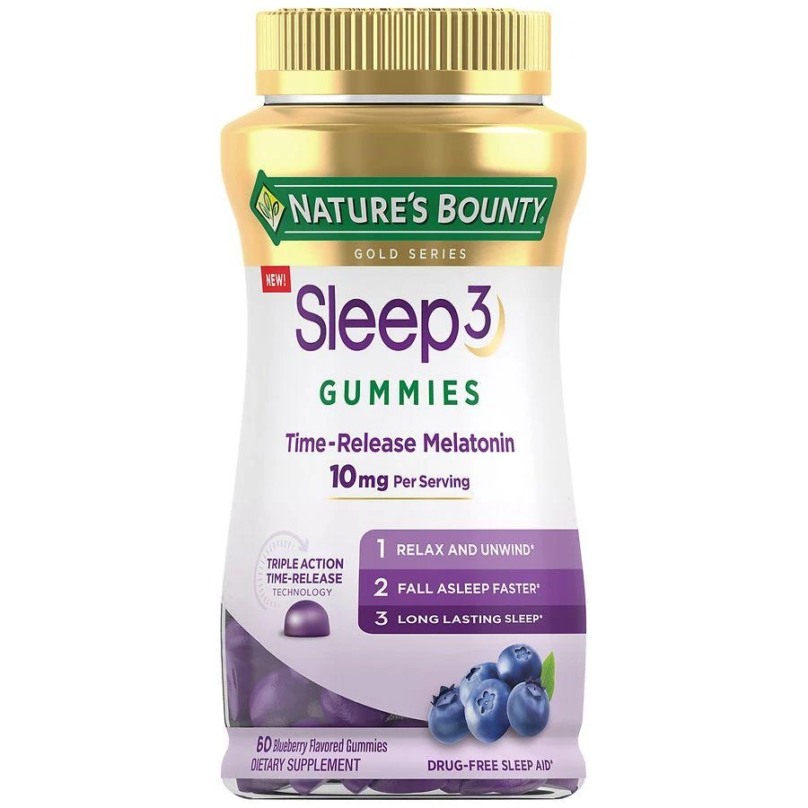 商品Nature's Bounty|Sleep3 10 mg Melatonin Gummies, Drug-Free Blueberry,价格¥149,第1张图片
