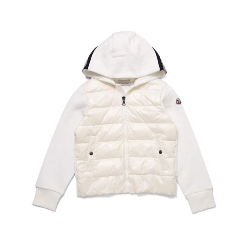 商品Moncler|盟可睐 童装袖标Logo针织拼接连帽羽绒服 冬季 男童 白色 8G50320-809D2-034,价格¥4045,第1张图片