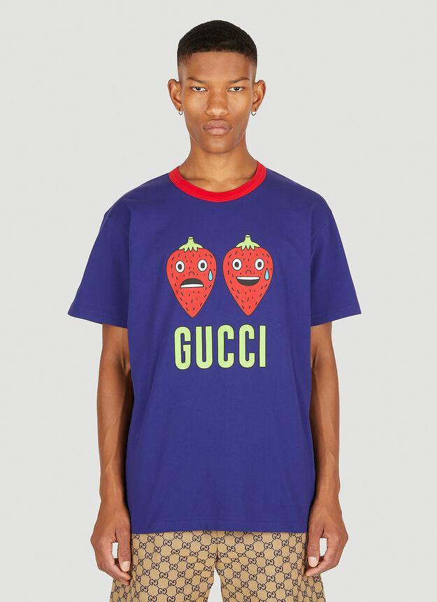 商品Gucci|Strawberry Print Hollywood T-Shirt in Blue,价格¥3755,第1张图片
