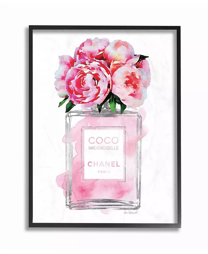 商品Stupell Industries|Glam Perfume Bottle V2 Flower Silver Pink Peony Framed Giclee Art, 11" x 14",价格¥319,第1张图片