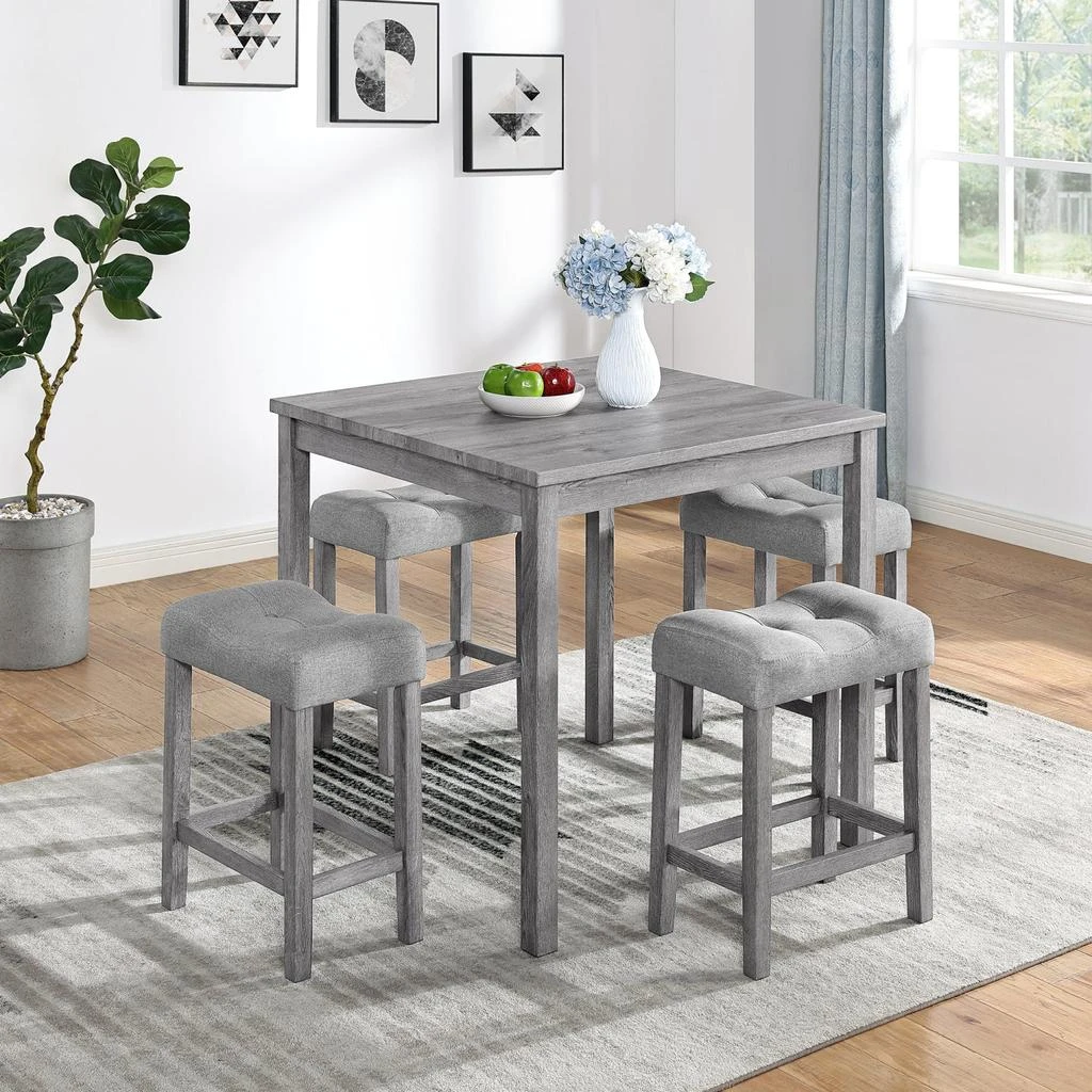 商品Streamdale Furniture|Streamdale 5-Piece Industrial Dining/Bar Table & Chairs Set,价格¥2975,第2张图片详细描述
