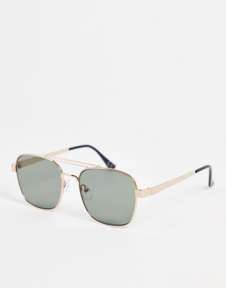 商品ASOS|ASOS DESIGN 70s aviator sunglasses in gold metal with retro lens and brow bar detail,价格¥148,第1张图片