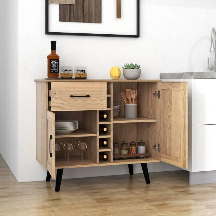 商品QuikFurn|Modern Mid-Century Style Kitchen Buffet Dining Sideboard Cabinet with Wine Rack,价格¥1928,第4张图片详细描述