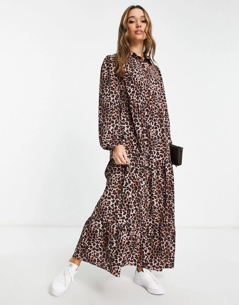 商品ASOS|ASOS DESIGN maxi shirt dress with pin tucks in animal print,价格¥245,第4张图片详细描述