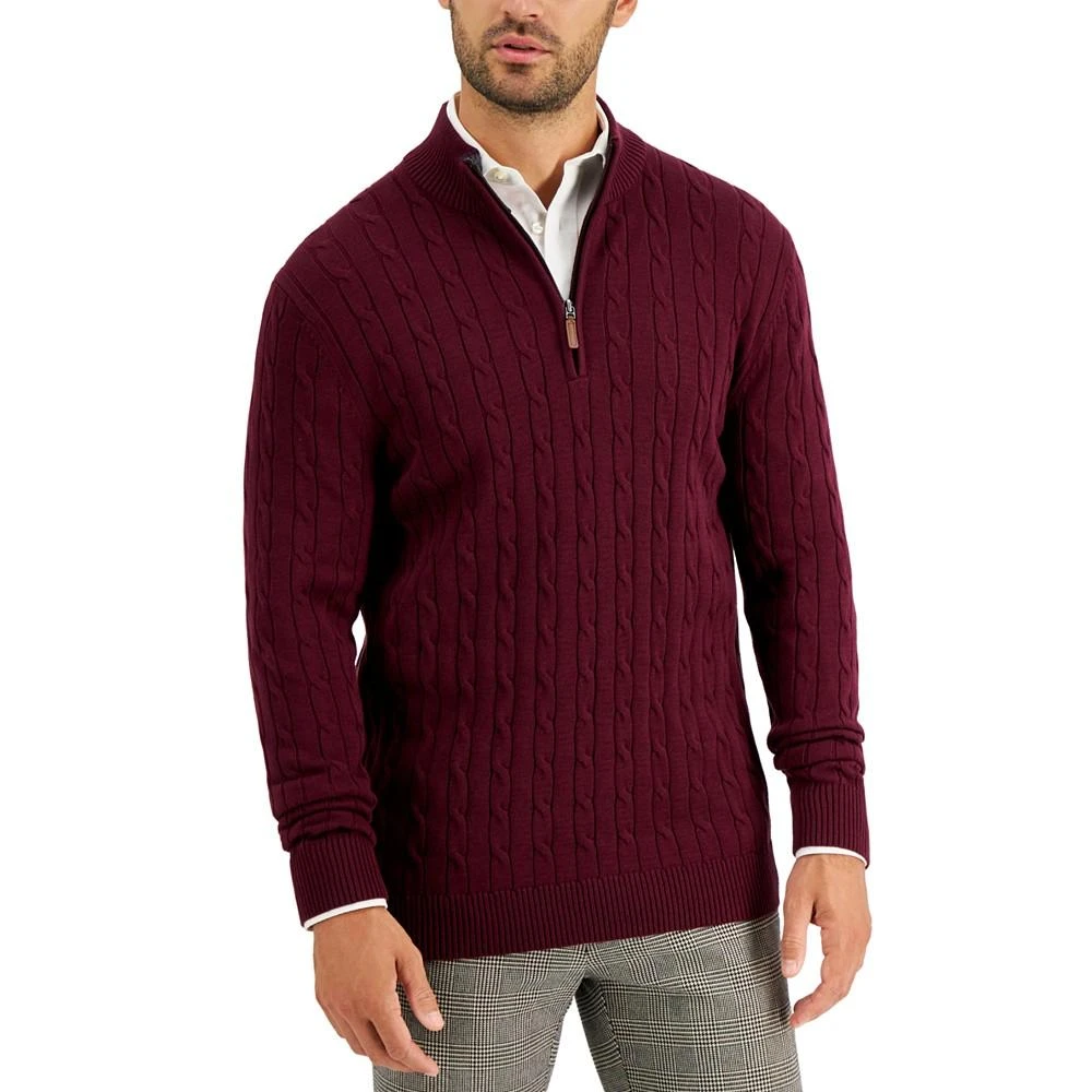 商品Club Room|Men's Cable Knit Quarter-Zip Cotton Sweater, Created for Macy's,价格¥222,第1张图片