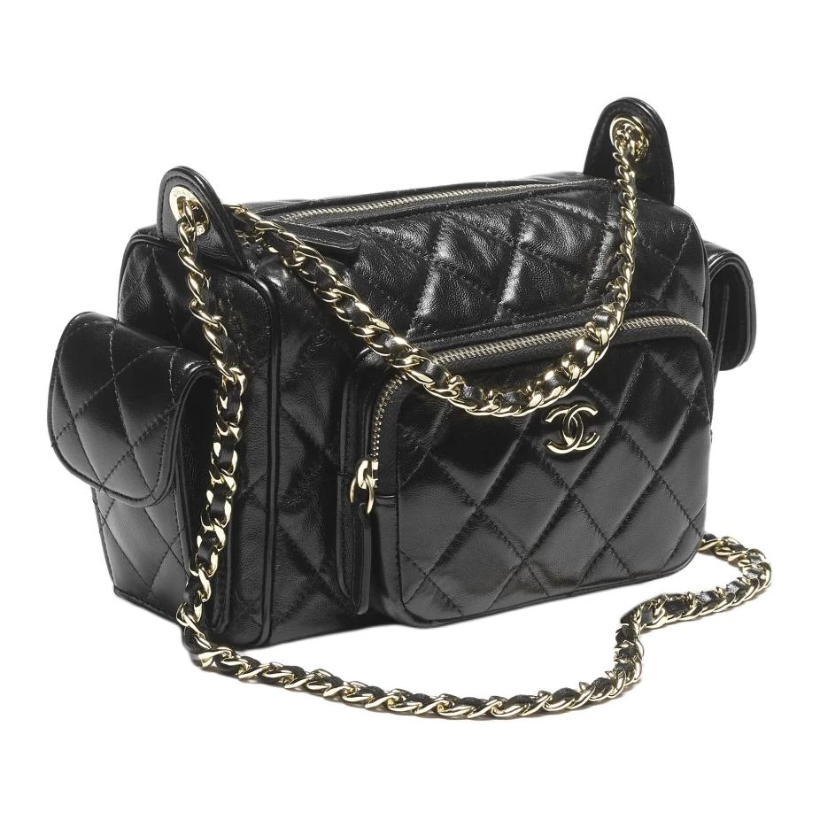 商品[国内直发] Chanel|香奈儿 24K 金色金属徽标Logo 菱格纹绗缝 小羊皮 手提单肩包 小号 女款 黑色,价格¥47864,第3张图片详细描述