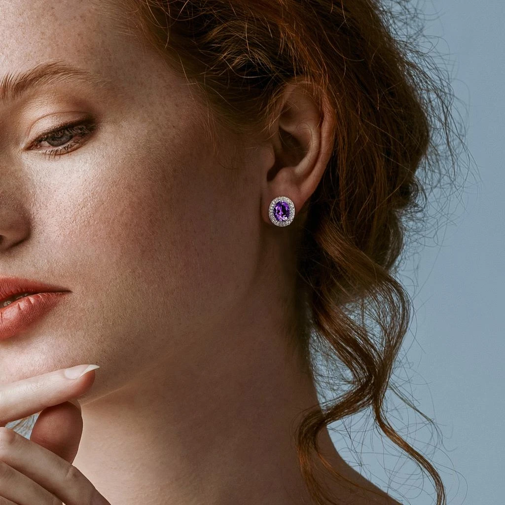 商品Mimi & Max|5 2/5ct TGW Oval-Cut Amethyst and White Topaz Double Halo Leverback Earrings in Sterling Silver,价格¥890,第4张图片详细描述