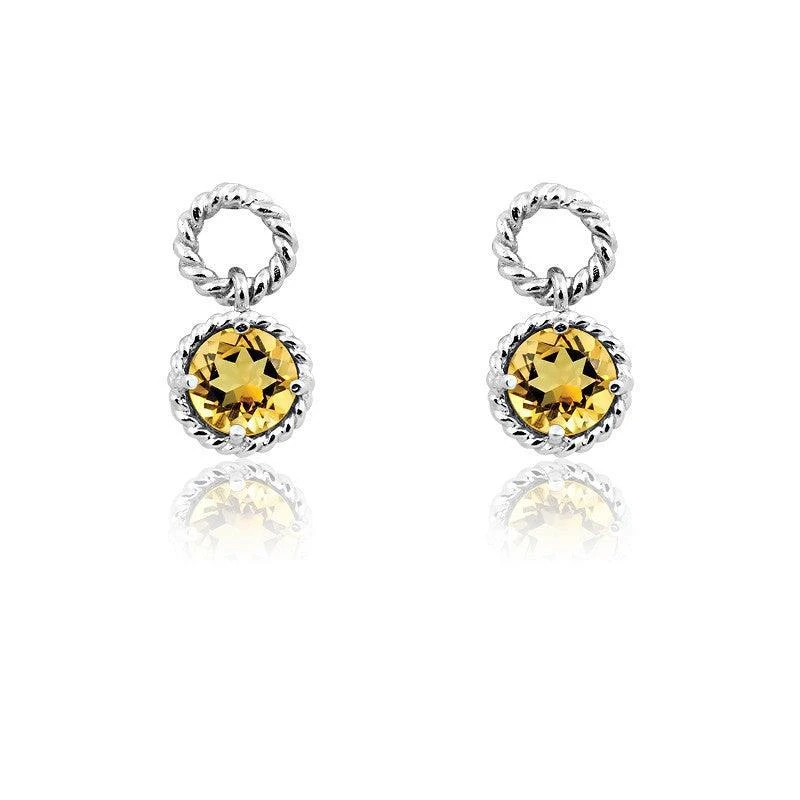 商品Classic|Sterling Silver Citrine Gemstone Twisted Wire Circle Earrings,价格¥244,第1张图片