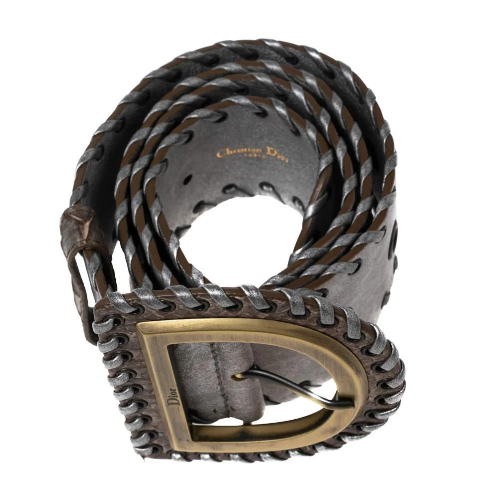 商品[二手商品] Dior|Dior Grey Leather Whipstitch D Buckle Belt 90CM,价格¥2375,第3张图片详细描述