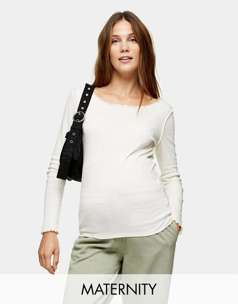 商品Topshop|Topshop Maternity long sleeve lettuce hem t-shirt in white,价格¥136,第1张图片