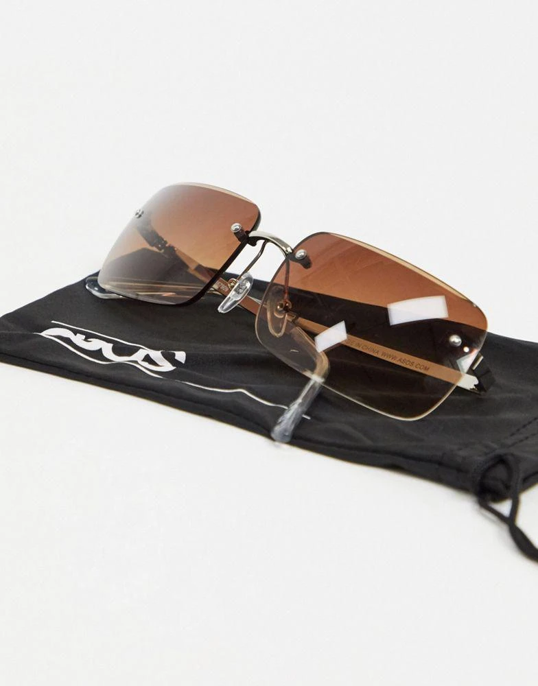 商品ASOS|ASOS DESIGN 90's rimless mid square sunglasses with grad brown lens in brown,价格¥74,第4张图片详细描述