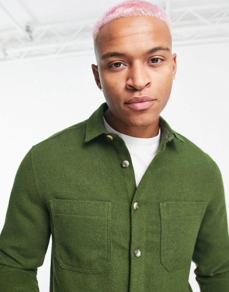 商品ASOS|ASOS DESIGN wool mix shacket in olive green,价格¥193,第4张图片详细描述