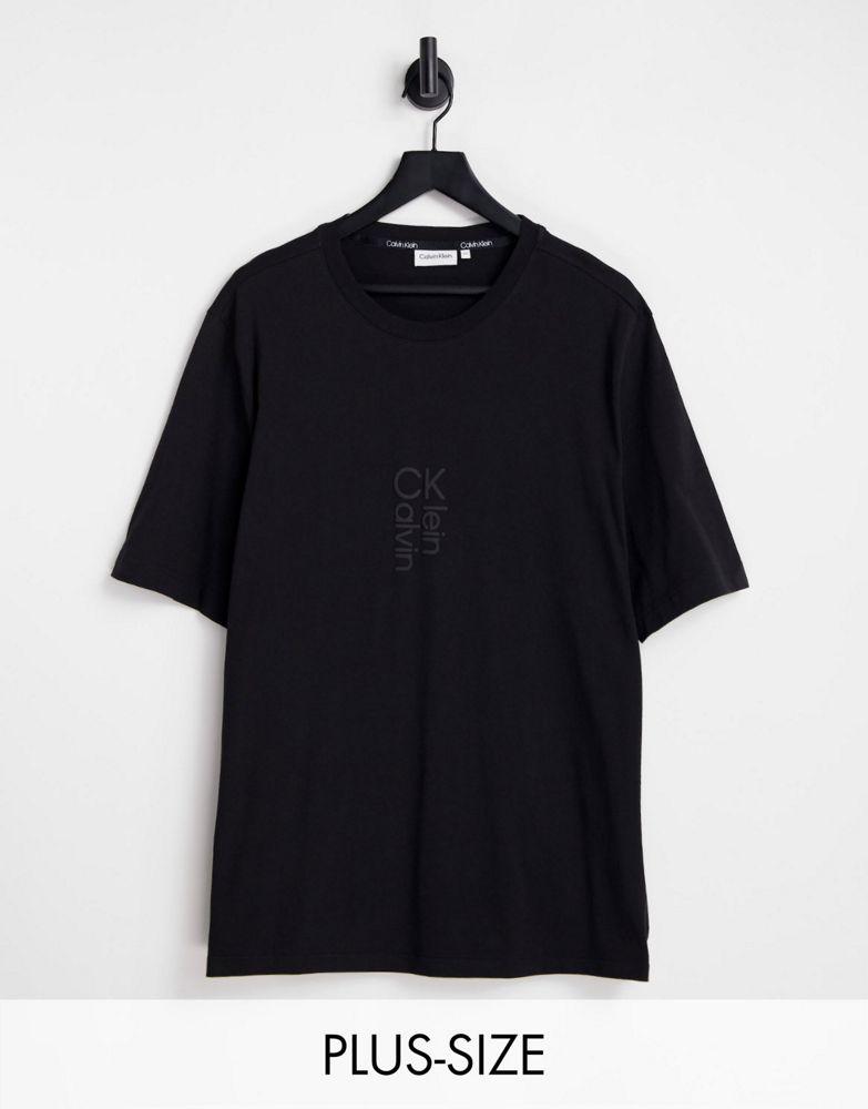 Calvin Klein Big & Tall hybrid logo t-shirt in black商品第1张图片规格展示