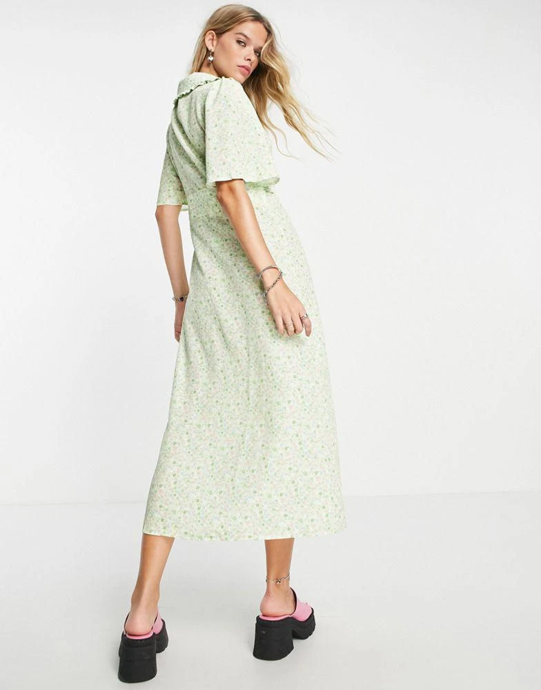 商品ONLY|Only collar detail v neck midi dress in green floral,价格¥174,第2张图片详细描述