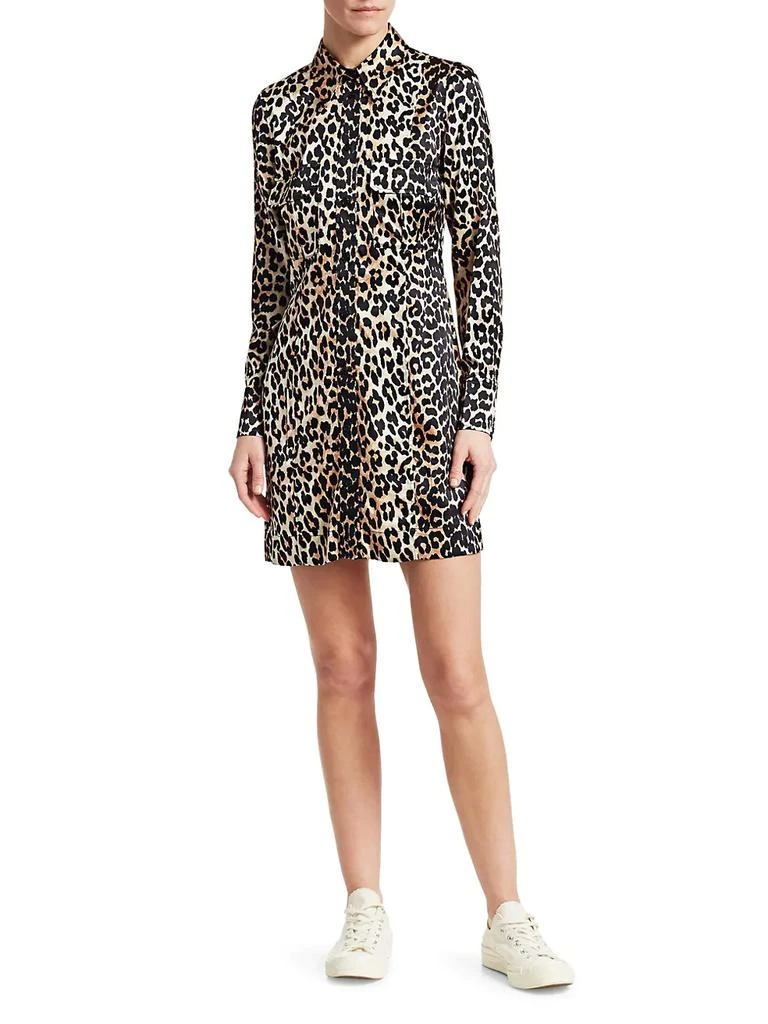 商品Ganni|Stretch-Silk Satin Leopard-Print Shirtdress,价格¥911,第2张图片详细描述