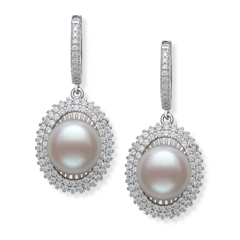 商品Macy's|Cultured Freshwater Pearl (10-11 mm) and Cubic Zirconia Encrusted Drop Earrings in Sterling Silver,价格¥1502,第3张图片详细描述
