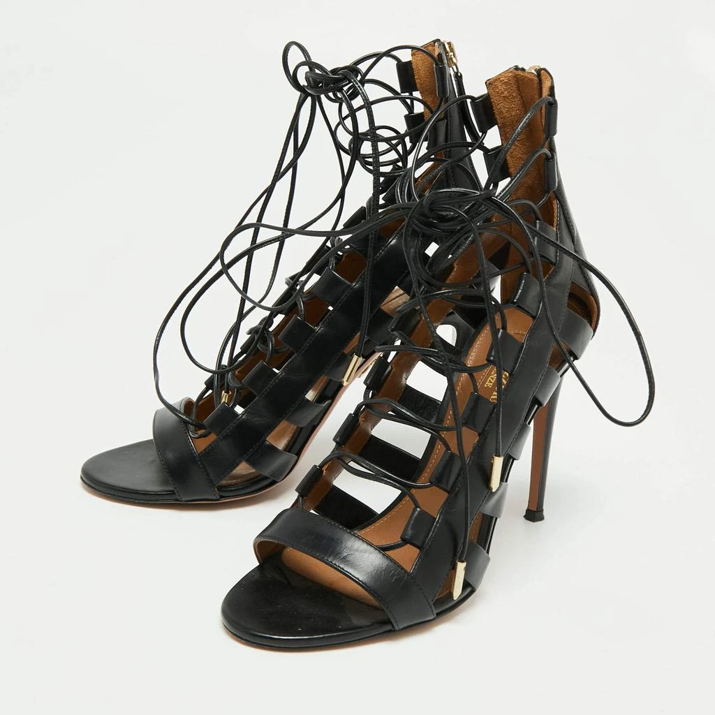 商品[二手商品] Aquazzura|Aquazzura Black Leather Amazon Lace Up Open-Toe Sandals Size 37,价格¥1441,第2张图片详细描述