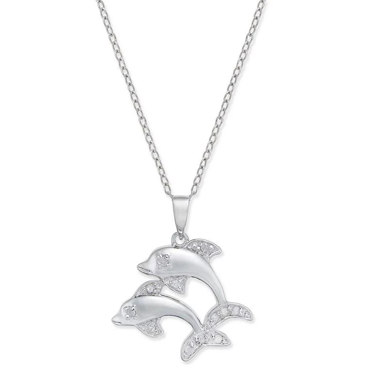 商品Macy's|Diamond Dolphin Pendant Necklace (1/10 ct. t.w.) in Sterling Silver,价格¥163,第1张图片