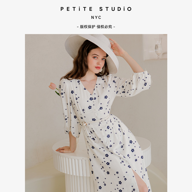 商品[国内直发] Petite Studio NYC|Emilee连衣裙 - 象牙白 | Emilee Dress - Ivory Print,价格¥1184,第1张图片