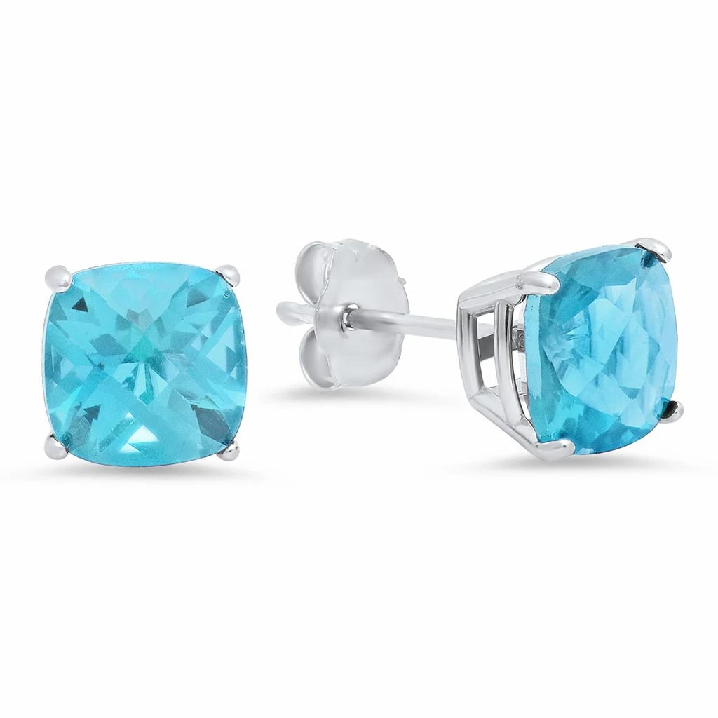 Sterling Silver Cushion-Cut Checkerboard Gemstone Stud Earrings (8MM) 商品