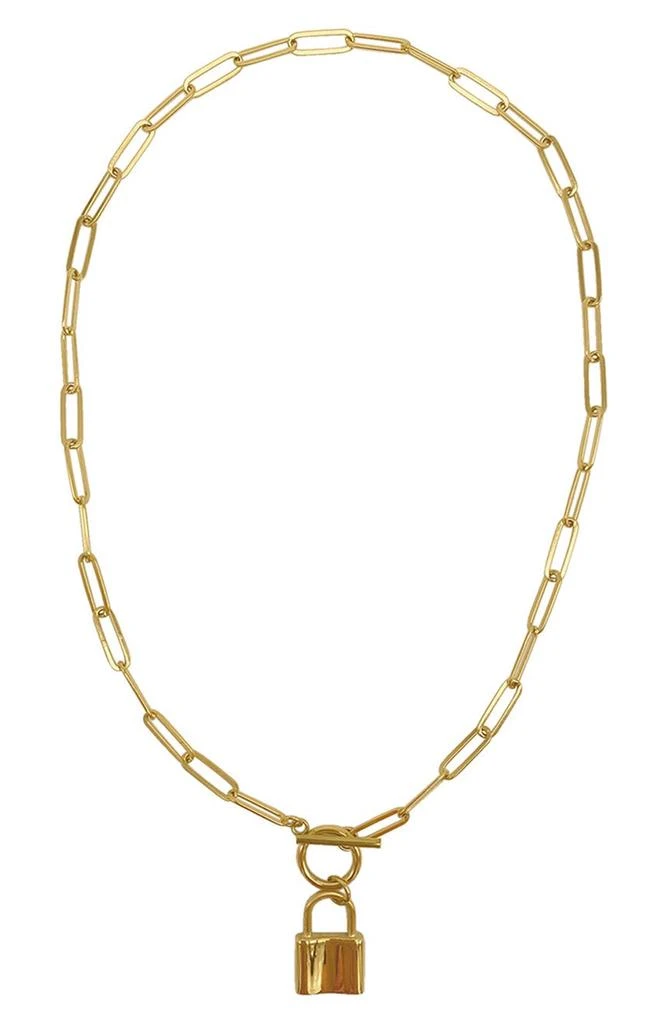 商品ADORNIA|14K Gold Plated Water Resistant Paper Clip Chain Lock Toggle Necklace,价格¥209,第3张图片详细描述