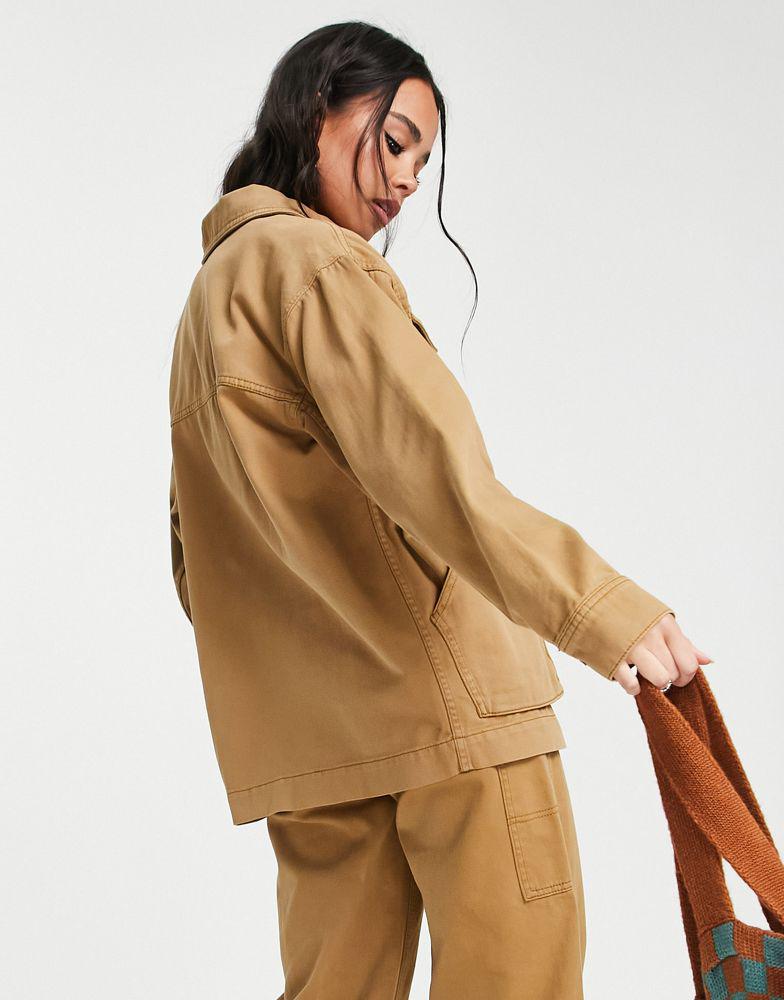 Topshop co-ord oversized utility shacket with front pockets in camel商品第2张图片规格展示