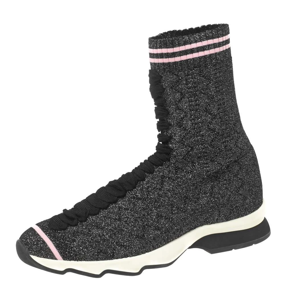 商品[二手商品] Fendi|Fendi Black/Silver Glitter Knit Fabric High-Top Sock Sneakers Size 38,价格¥1948,第1张图片