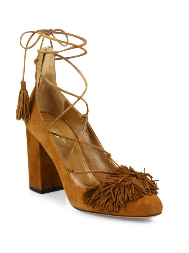 商品Aquazzura|Wild 流苏绑带麂皮高跟鞋,价格¥2383,第1张图片